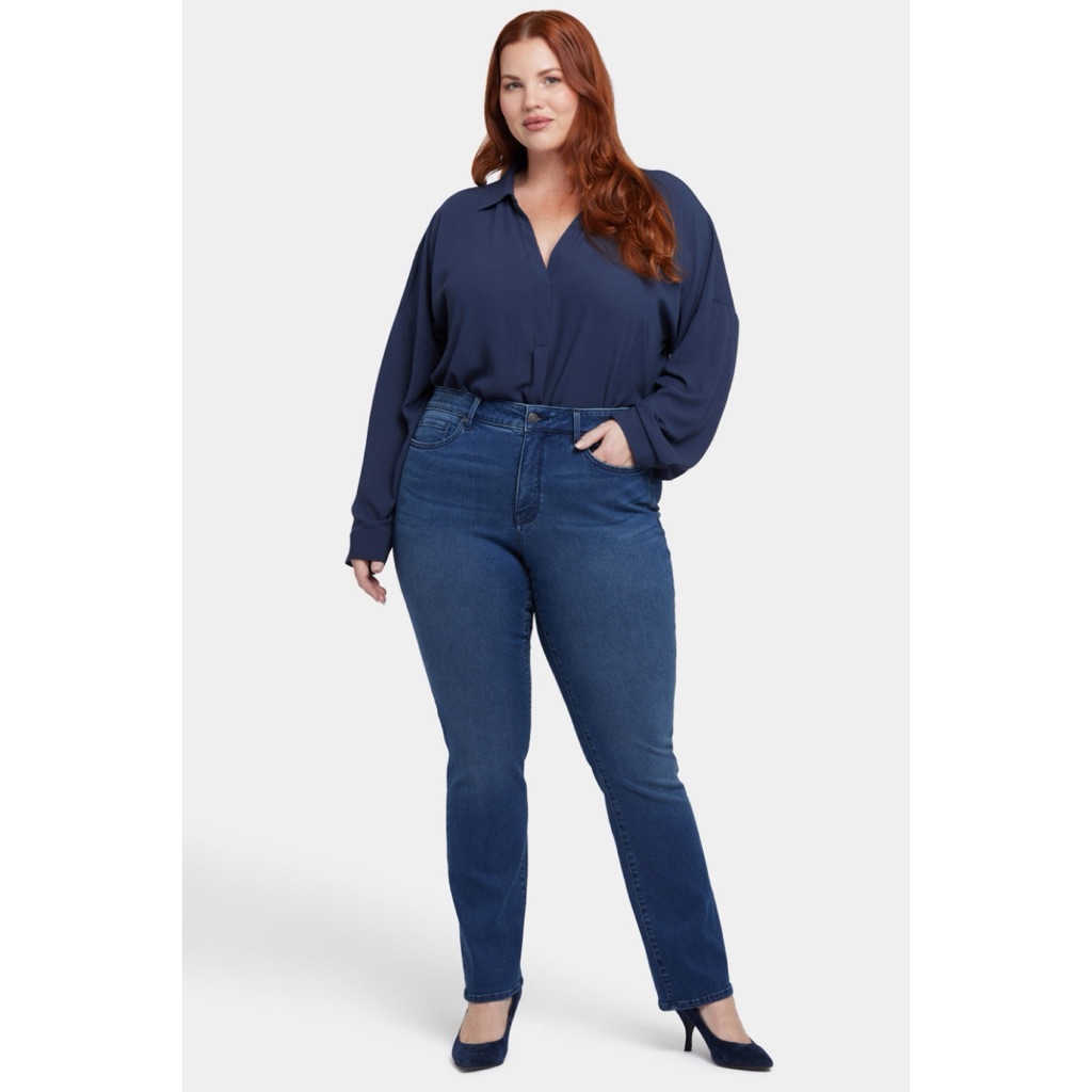 Nydj Marilyn Straight Jeans Lift Tuck Rendezvous Medium Wash Blue Stretch